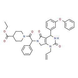 ChemSpider 2D Image | Ethyl 1-{[1-allyl-2,5-dioxo-4-(3-phenoxyphenyl)-1,2,3,4,5,7-hexahydro-6H-pyrrolo[3,4-d]pyrimidin-6-yl](phenyl)acetyl}-4-piperidinecarboxylate | C37H38N4O6