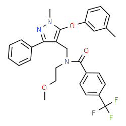 ChemSpider 2D Image | N-(2-Methoxyethyl)-N-{[1-methyl-5-(3-methylphenoxy)-3-phenyl-1H-pyrazol-4-yl]methyl}-4-(trifluoromethyl)benzamide | C29H28F3N3O3