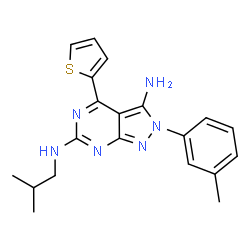 ChemSpider 2D Image | N~6~-Isobutyl-2-(3-methylphenyl)-4-(2-thienyl)-2H-pyrazolo[3,4-d]pyrimidine-3,6-diamine | C20H22N6S
