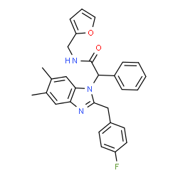 ChemSpider 2D Image | 2-[2-(4-Fluorobenzyl)-5,6-dimethyl-1H-benzimidazol-1-yl]-N-(2-furylmethyl)-2-phenylacetamide | C29H26FN3O2
