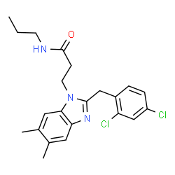 ChemSpider 2D Image | 3-[2-(2,4-Dichlorobenzyl)-5,6-dimethyl-1H-benzimidazol-1-yl]-N-propylpropanamide | C22H25Cl2N3O