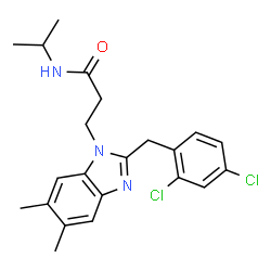 ChemSpider 2D Image | 3-[2-(2,4-Dichlorobenzyl)-5,6-dimethyl-1H-benzimidazol-1-yl]-N-isopropylpropanamide | C22H25Cl2N3O