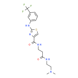 ChemSpider 2D Image | N-(3-{[2-(Dimethylamino)ethyl]amino}-3-oxopropyl)-2-{[3-(trifluoromethyl)phenyl]amino}-1,3-thiazole-4-carboxamide | C18H22F3N5O2S