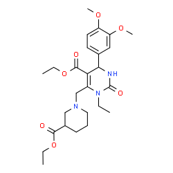 ChemSpider 2D Image | Ethyl 4-(3,4-dimethoxyphenyl)-6-{[3-(ethoxycarbonyl)-1-piperidinyl]methyl}-1-ethyl-2-oxo-1,2,3,4-tetrahydro-5-pyrimidinecarboxylate | C26H37N3O7