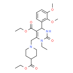 ChemSpider 2D Image | Ethyl 4-(2,3-dimethoxyphenyl)-6-{[4-(ethoxycarbonyl)-1-piperidinyl]methyl}-1-ethyl-2-oxo-1,2,3,4-tetrahydro-5-pyrimidinecarboxylate | C26H37N3O7