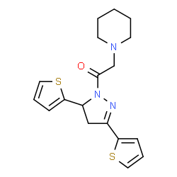 ChemSpider 2D Image | 1-[3,5-Di(2-thienyl)-4,5-dihydro-1H-pyrazol-1-yl]-2-(1-piperidinyl)ethanone | C18H21N3OS2
