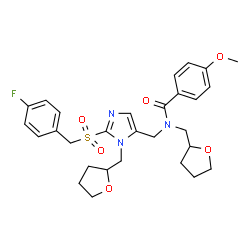 ChemSpider 2D Image | N-({2-[(4-Fluorobenzyl)sulfonyl]-1-(tetrahydro-2-furanylmethyl)-1H-imidazol-5-yl}methyl)-4-methoxy-N-(tetrahydro-2-furanylmethyl)benzamide | C29H34FN3O6S