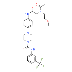 ChemSpider 2D Image | 4-(4-{[N-Acetyl-N-(2-methoxyethyl)glycyl]amino}phenyl)-N-[3-(trifluoromethyl)phenyl]-1-piperazinecarboxamide | C25H30F3N5O4