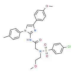 ChemSpider 2D Image | N~2~-[(4-Chlorophenyl)sulfonyl]-N~2~-(2-methoxyethyl)-N-[4-(4-methoxyphenyl)-1-(4-methylphenyl)-1H-imidazol-2-yl]glycinamide | C28H29ClN4O5S