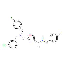 ChemSpider 2D Image | 2-{[(3-Chlorobenzyl)(4-fluorobenzyl)amino]methyl}-N-(4-fluorobenzyl)-1,3-oxazole-4-carboxamide | C26H22ClF2N3O2