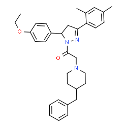 ChemSpider 2D Image | 2-(4-Benzyl-1-piperidinyl)-1-[3-(2,4-dimethylphenyl)-5-(4-ethoxyphenyl)-4,5-dihydro-1H-pyrazol-1-yl]ethanone | C33H39N3O2