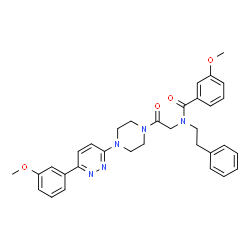 ChemSpider 2D Image | 3-Methoxy-N-(2-{4-[6-(3-methoxyphenyl)-3-pyridazinyl]-1-piperazinyl}-2-oxoethyl)-N-(2-phenylethyl)benzamide | C33H35N5O4