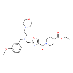 ChemSpider 2D Image | Ethyl 1-{[2-({(3-methoxybenzyl)[2-(4-morpholinyl)ethyl]amino}methyl)-1,3-oxazol-4-yl]carbonyl}-4-piperidinecarboxylate | C27H38N4O6