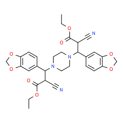 ChemSpider 2D Image | Diethyl 3,3'-(1,4-piperazinediyl)bis[3-(1,3-benzodioxol-5-yl)-2-cyanopropanoate] | C30H32N4O8