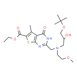 ChemSpider 2D Image | Ethyl 2-{[{2-hydroxy-3-[(2-methyl-2-propanyl)oxy]propyl}(2-methoxyethyl)amino]methyl}-5-methyl-4-oxo-1,4-dihydrothieno[2,3-d]pyrimidine-6-carboxylate | C21H33N3O6S