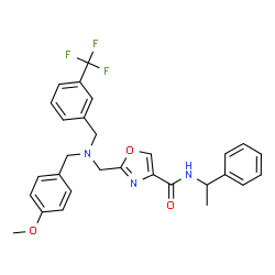 ChemSpider 2D Image | 2-({(4-Methoxybenzyl)[3-(trifluoromethyl)benzyl]amino}methyl)-N-(1-phenylethyl)-1,3-oxazole-4-carboxamide | C29H28F3N3O3