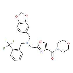 ChemSpider 2D Image | [2-({(1,3-Benzodioxol-5-ylmethyl)[2-(trifluoromethyl)benzyl]amino}methyl)-1,3-oxazol-4-yl](4-morpholinyl)methanone | C25H24F3N3O5