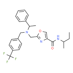 ChemSpider 2D Image | N-sec-Butyl-2-({(1-phenylethyl)[4-(trifluoromethyl)benzyl]amino}methyl)-1,3-oxazole-4-carboxamide | C25H28F3N3O2
