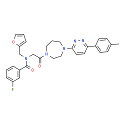 ChemSpider 2D Image | 3-Fluoro-N-(2-furylmethyl)-N-(2-{4-[6-(4-methylphenyl)-3-pyridazinyl]-1,4-diazepan-1-yl}-2-oxoethyl)benzamide | C30H30FN5O3