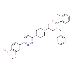 ChemSpider 2D Image | N-Benzyl-N-(2-{4-[6-(3,4-dimethoxyphenyl)-3-pyridazinyl]-1-piperazinyl}-2-oxoethyl)-2-methylbenzamide | C33H35N5O4