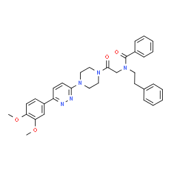 ChemSpider 2D Image | N-(2-{4-[6-(3,4-Dimethoxyphenyl)-3-pyridazinyl]-1-piperazinyl}-2-oxoethyl)-N-(2-phenylethyl)benzamide | C33H35N5O4