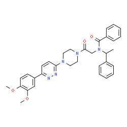 ChemSpider 2D Image | N-(2-{4-[6-(3,4-Dimethoxyphenyl)-3-pyridazinyl]-1-piperazinyl}-2-oxoethyl)-N-(1-phenylethyl)benzamide | C33H35N5O4