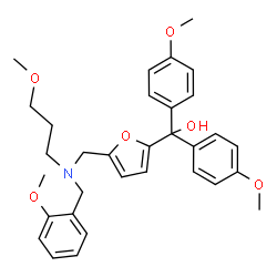 ChemSpider 2D Image | (5-{[(2-Methoxybenzyl)(3-methoxypropyl)amino]methyl}-2-furyl)[bis(4-methoxyphenyl)]methanol | C32H37NO6