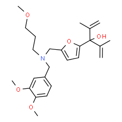 ChemSpider 2D Image | 3-(5-{[(3,4-Dimethoxybenzyl)(3-methoxypropyl)amino]methyl}-2-furyl)-2,4-dimethyl-1,4-pentadien-3-ol | C25H35NO5