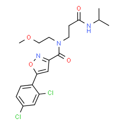 ChemSpider 2D Image | 5-(2,4-Dichlorophenyl)-N-[3-(isopropylamino)-3-oxopropyl]-N-(2-methoxyethyl)-1,2-oxazole-3-carboxamide | C19H23Cl2N3O4
