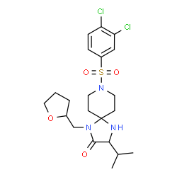 ChemSpider 2D Image | 8-[(3,4-Dichlorophenyl)sulfonyl]-3-isopropyl-1-(tetrahydro-2-furanylmethyl)-1,4,8-triazaspiro[4.5]decan-2-one | C21H29Cl2N3O4S