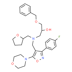 ChemSpider 2D Image | 1-(Benzyloxy)-3-[{[3-(4-fluorophenyl)-5-(4-morpholinyl)-1,2-oxazol-4-yl]methyl}(tetrahydro-2-furanylmethyl)amino]-2-propanol | C29H36FN3O5