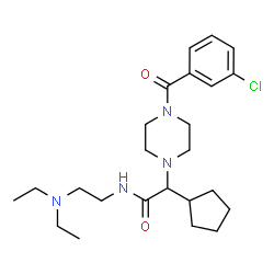 ChemSpider 2D Image | 2-[4-(3-Chlorobenzoyl)-1-piperazinyl]-2-cyclopentyl-N-[2-(diethylamino)ethyl]acetamide | C24H37ClN4O2
