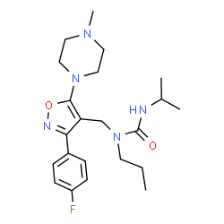 ChemSpider 2D Image | 1-{[3-(4-Fluorophenyl)-5-(4-methyl-1-piperazinyl)-1,2-oxazol-4-yl]methyl}-3-isopropyl-1-propylurea | C22H32FN5O2