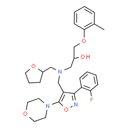 ChemSpider 2D Image | 1-[{[3-(2-Fluorophenyl)-5-(4-morpholinyl)-1,2-oxazol-4-yl]methyl}(tetrahydro-2-furanylmethyl)amino]-3-(2-methylphenoxy)-2-propanol | C29H36FN3O5