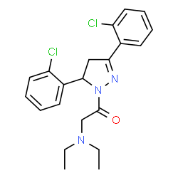 ChemSpider 2D Image | 1-[3,5-Bis(2-chlorophenyl)-4,5-dihydro-1H-pyrazol-1-yl]-2-(diethylamino)ethanone | C21H23Cl2N3O