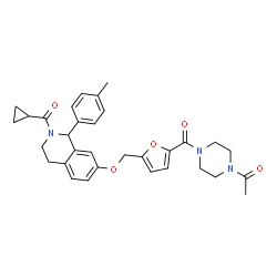 ChemSpider 2D Image | 1-{4-[5-({[2-(Cyclopropylcarbonyl)-1-(4-methylphenyl)-1,2,3,4-tetrahydro-7-isoquinolinyl]oxy}methyl)-2-furoyl]-1-piperazinyl}ethanone | C32H35N3O5