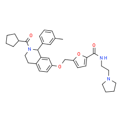 ChemSpider 2D Image | 5-({[2-(Cyclopentylcarbonyl)-1-(3-methylphenyl)-1,2,3,4-tetrahydro-7-isoquinolinyl]oxy}methyl)-N-[2-(1-pyrrolidinyl)ethyl]-2-furamide | C34H41N3O4