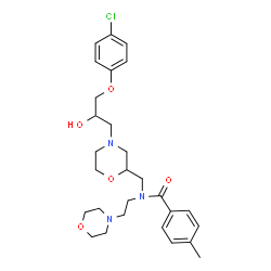 ChemSpider 2D Image | N-({4-[3-(4-Chlorophenoxy)-2-hydroxypropyl]-2-morpholinyl}methyl)-4-methyl-N-[2-(4-morpholinyl)ethyl]benzamide | C28H38ClN3O5
