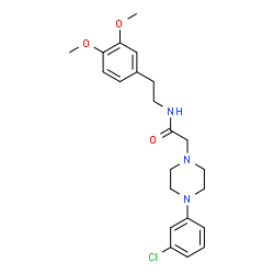 ChemSpider 2D Image | 2-[4-(3-Chlorophenyl)-1-piperazinyl]-N-[2-(3,4-dimethoxyphenyl)ethyl]acetamide | C22H28ClN3O3
