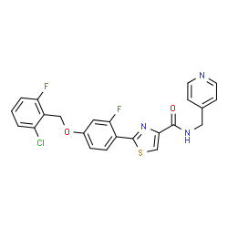 ChemSpider 2D Image | 2-{4-[(2-Chloro-6-fluorobenzyl)oxy]-2-fluorophenyl}-N-(4-pyridinylmethyl)-1,3-thiazole-4-carboxamide | C23H16ClF2N3O2S