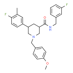 ChemSpider 2D Image | N-(3-Fluorobenzyl)-5-(4-fluoro-3-methylphenyl)-1-(4-methoxybenzyl)-3-piperidinecarboxamide | C28H30F2N2O2