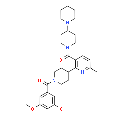 ChemSpider 2D Image | 1,4'-Bipiperidin-1'-yl{2-[1-(3,5-dimethoxybenzoyl)-4-piperidinyl]-6-methyl-3-pyridinyl}methanone | C31H42N4O4