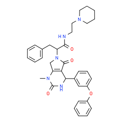 ChemSpider 2D Image | 2-[1-Methyl-2,5-dioxo-4-(3-phenoxyphenyl)-1,2,3,4,5,7-hexahydro-6H-pyrrolo[3,4-d]pyrimidin-6-yl]-3-phenyl-N-[2-(1-piperidinyl)ethyl]propanamide | C35H39N5O4