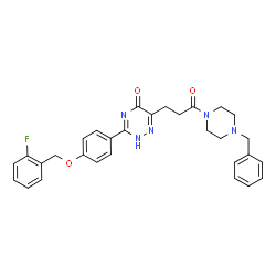 ChemSpider 2D Image | 6-[3-(4-Benzyl-1-piperazinyl)-3-oxopropyl]-3-{4-[(2-fluorobenzyl)oxy]phenyl}-1,2,4-triazin-5(2H)-one | C30H30FN5O3