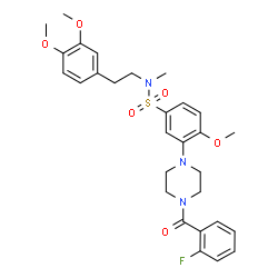 ChemSpider 2D Image | N-[2-(3,4-Dimethoxyphenyl)ethyl]-3-[4-(2-fluorobenzoyl)-1-piperazinyl]-4-methoxy-N-methylbenzenesulfonamide | C29H34FN3O6S