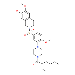 ChemSpider 2D Image | 1-(4-{5-[(6,7-Dimethoxy-3,4-dihydro-2(1H)-isoquinolinyl)sulfonyl]-2-methoxyphenyl}-1-piperazinyl)-2-ethyl-1-hexanone | C30H43N3O6S