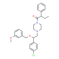 ChemSpider 2D Image | 1-(4-{2-(4-Chlorophenyl)-2-[(3-methoxybenzyl)oxy]ethyl}-1-piperazinyl)-2-phenyl-1-butanone | C30H35ClN2O3