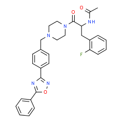 ChemSpider 2D Image | N-[3-(2-Fluorophenyl)-1-oxo-1-{4-[4-(5-phenyl-1,2,4-oxadiazol-3-yl)benzyl]-1-piperazinyl}-2-propanyl]acetamide | C30H30FN5O3
