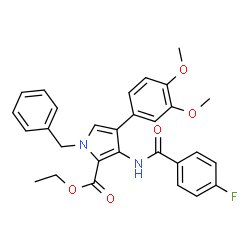 ChemSpider 2D Image | Ethyl 1-benzyl-4-(3,4-dimethoxyphenyl)-3-[(4-fluorobenzoyl)amino]-1H-pyrrole-2-carboxylate | C29H27FN2O5