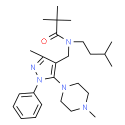 ChemSpider 2D Image | 2,2-Dimethyl-N-(3-methylbutyl)-N-{[3-methyl-5-(4-methyl-1-piperazinyl)-1-phenyl-1H-pyrazol-4-yl]methyl}propanamide | C26H41N5O